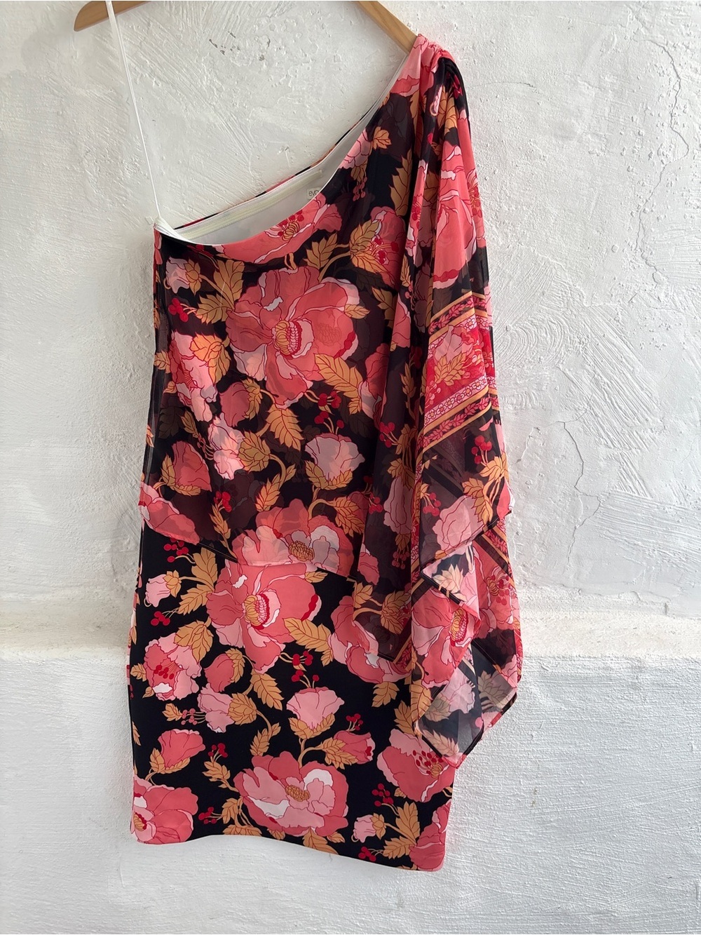 Eva Mendes for New York & Company one-shoulder floral scarf dress